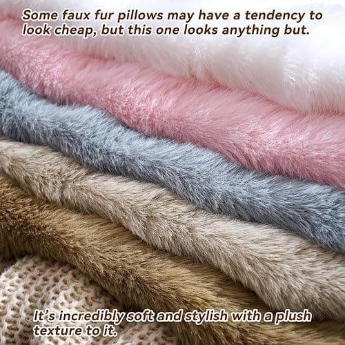 AmHoo Pack of 2 Throw Pillow Covers 3D Dense Faux Rabbit Fur Cozy Super Soft Fuzzy Set Case Cushion for Couch Sofa Bedroom 18 x 18-Inch Oatmeal thumbnail 6