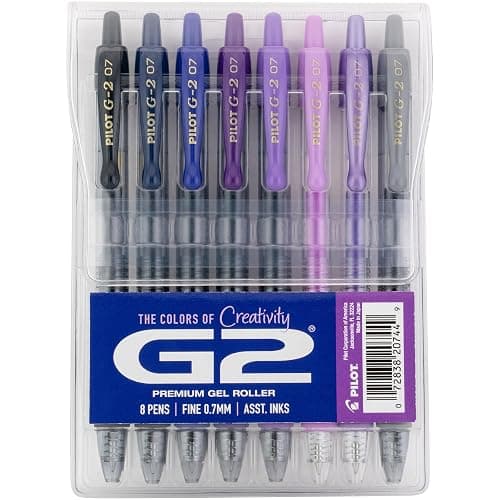 PILOT G2 Premium Gel Roller Pens, G2 Boost Purple, Fine Point 0.7mm, 8-Pack | The colors of creativity, assorted black, grey & purple ink pens, fine point pen 0.7 mm, rolling ball, & contoured grip - Image 1