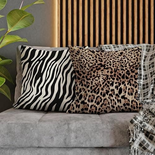 Fahrendom Leopard Zebra Print Decorative Throw Pillow Covers Set of 4, Wild Animal Cheetah Black White Stripes Outdoor Pillowcase, Farmhouse Wildlife Sofa Couch Cushion Case Home Decor 18 x 18 thumbnail 5