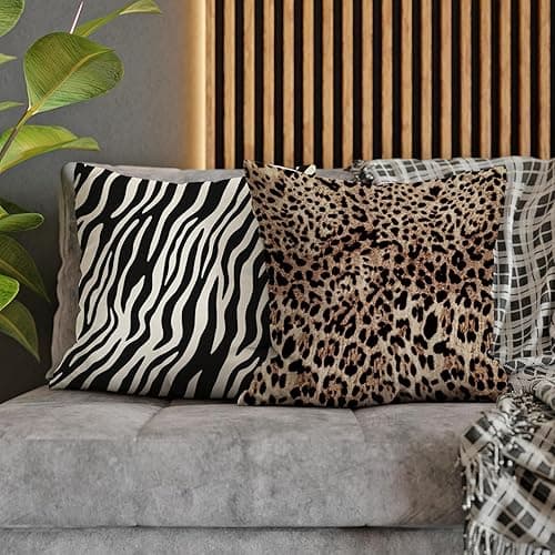 Fahrendom Leopard Zebra Print Decorative Throw Pillow Covers Set of 4, Wild Animal Cheetah Black White Stripes Outdoor Pillowcase, Farmhouse Wildlife Sofa Couch Cushion Case Home Decor 18 x 18 thumbnail 6