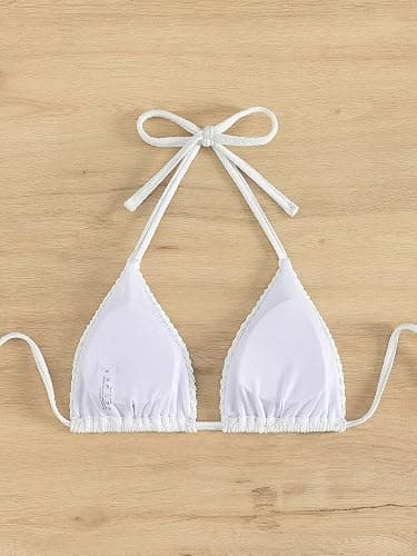 Falainetee Women's Bathing Suit Halter Triangle Swimsuit Bikini Top thumbnail 3