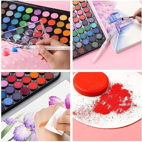 GETHPEN Watercolor Paint,48 Colors Washable Watercolor Paint Set With Brush, Refillable Water Brush Pen, Palette, and Water-Washable Paints for Kids, Adults and Artists. thumbnail 7
