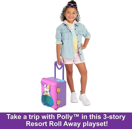 Polly Pocket Dolls, Playset and Travel Toys, 4 Dolls, 1 Vehicle, 25+ Accessories, Resort Roll Away (Amazon Exclusive) thumbnail 3