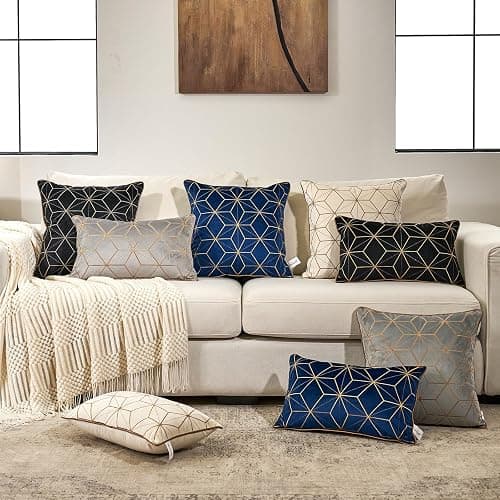 Aeckself Gray Gold Velvet Lumbar Throw Pillow Cover 12 x 20 Inch, Embroidery Rectangle Modern Plaid Accent Pillow Cover with Stitched Edge Decorative Oblong Cushion Case for Couch Living Room Bedroom thumbnail 6