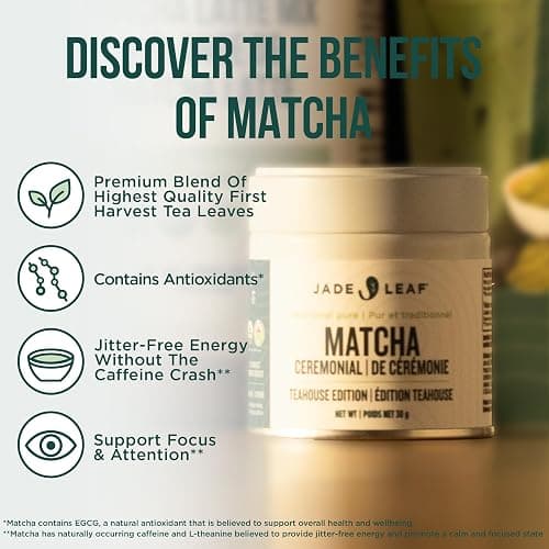 Jade Leaf Matcha Organic Ceremonial Grade Premium First Harvest Teahouse Edition - Traditional Pure Authentic Japanese Origin Green Tea Powder from Uji and Kagoshima (30g Tub) thumbnail 8