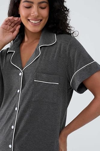 Cherrydew Women Bamboo Viscose Super Soft Comfy Summer Cooling Short Sleeve Button Down Pajama Shorts Set S-XXL thumbnail 6