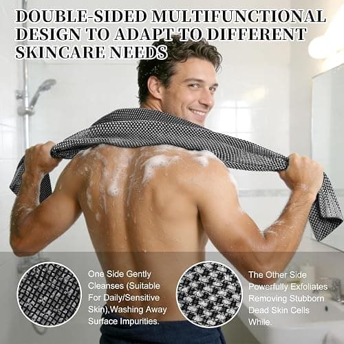 BESTWELL Exfoliating Shower Towel 47", Premium Scrub Wash Cloth for Body Face, 2-in-1 Exfoliating Towel-Body Scrubber for All Skin Types, Exfoliating Washcloth for Men and Woman thumbnail 6