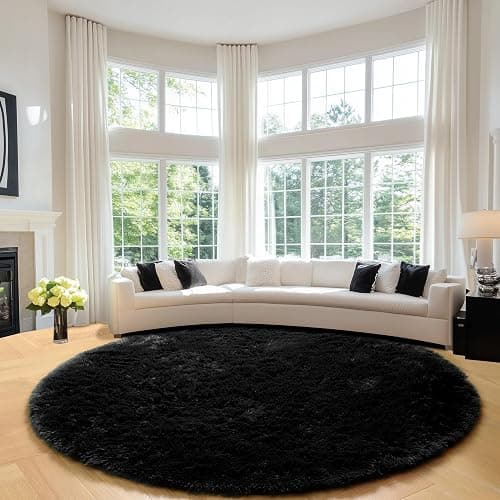 PAGISOFE Black Round Rugs 5Ft, Circle Rugs for Kids Bedroom, Shaggy Living Room Rugs, Indoor Teepee Furry Mat, Comfy Reading Rug, Fluffy Round Carpets for Womens Girls Boys Room Decor Aesthetic thumbnail 6