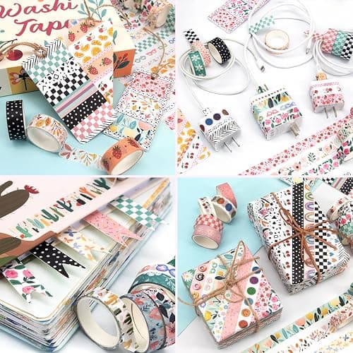 55 Rolls Holiday Washi Tape Set - Decorative Tape Seasonal Bohemian Colored Tape, Cute Washi Tapes for Journaling Supplies, Scrapbooking Supplies kit, Summer Scrapbook Supplies thumbnail 5