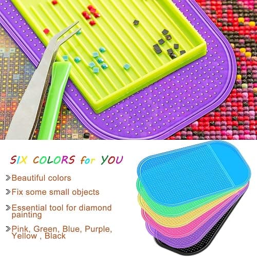 Blulu 6 Pieces Diamond Art Painting Accessories Anti-Slip Tools Sticky Mat Diamond Painting Trays Sticky Gel Pad Universal Mount Holder 5.6 x 3.3 Inch for Adults Art Supplies(Colorful Color Style) thumbnail 5