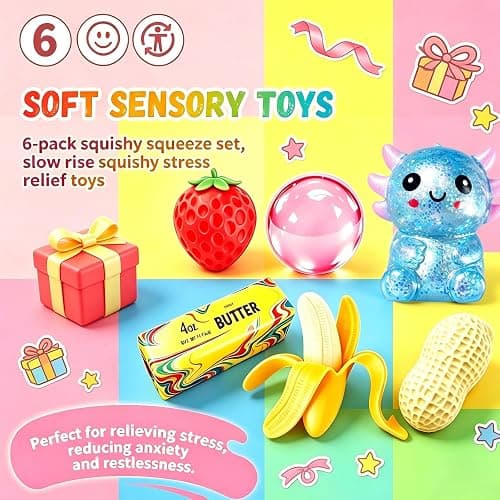 Squishy Toy Pack, Sensory Stress Relief Fidget Toys, Slow Rising TPR, 6 Pack Fun Food Squishy Set, Gifts for Kids and Adults, Birthday Party Favors, Classroom Prizes, Office Desk Decor thumbnail 5