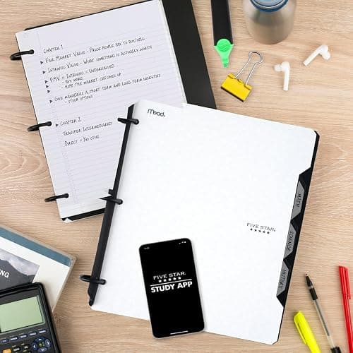 Five Star Flex Refillable Notebook + Study App, College Ruled Paper and 1 Inch TechLock Ring Binder with Pockets, Tabs and Dividers, 200 Sheet Capacity, Black (29328AA2) thumbnail 8
