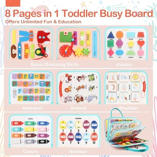 Teefrye Toddler Busy Board Montessori Toys for Toddlers 1-3 Year Old Educational Activity Book Board Sensory Travel Toys Ages 2-4 Preschool Learning Fine Motor Skills Toy Quiet Book Gift for Kids thumbnail 3