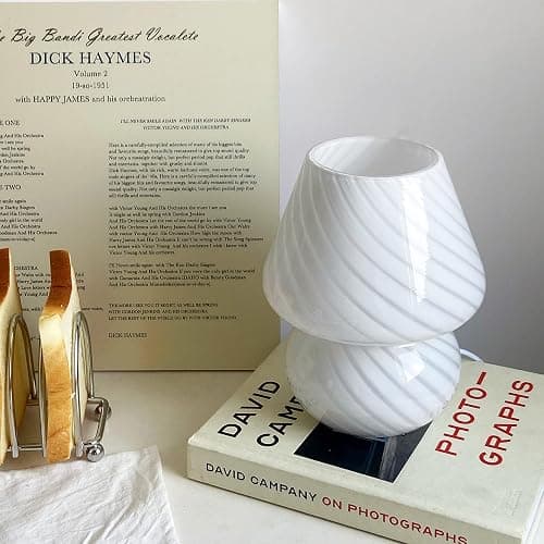 jonong Bedside Lamp Glass Striped Mushroom Table Lamp 110V Creative Gift Night Light (White) thumbnail 4