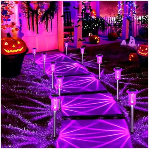 DenicMic Solar Halloween Lights Outdoor Waterproof 10 Pack Halloween Decor | Stake Lights for Yard Pathway Garden Patio Lawn Walkway Driveway, Auto On/Off Purple LED Halloween Decorations Outdoor - Image 1