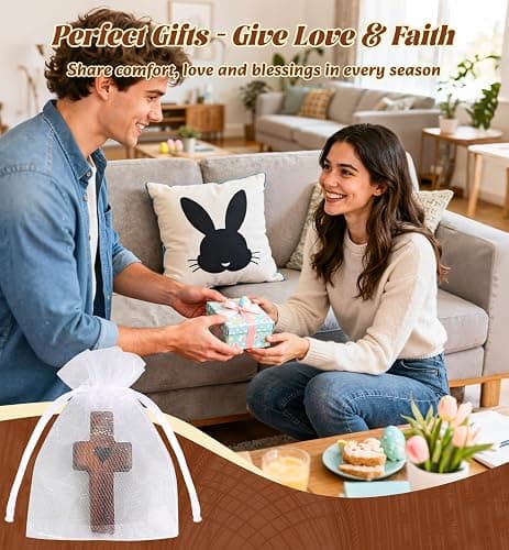 30Pcs Wooden Cross Fidget with Organza Bags Cross My Heart/ Encouragement Gift Handcrafted Walnut Pocket Cross Handheld Prayer Stress Relief Christian Faith Gifts Religious Easter Day Gifts (Brown thumbnail 2