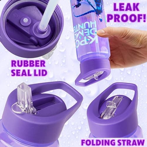 KPop Demon Hunters Water Bottle for Girls 25oz/700ml, Huntrix BPA Free Plastic Water Bottle with Straw, Rumi Zoey Mira Kpop Merchandise Gifts thumbnail 5