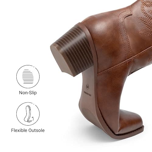 DREAM PAIRS Cowboy Boots for Women Cowgirl Western Boots Fashion Embroidery Stitched Chunky Heel Mid Calf Boots thumbnail 6