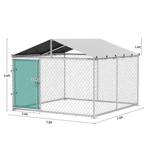 YITAHOME 7.5'x7.5' Outdoor Dog Kennel with Metal Dog Gate, Outdoor Dog Pens with Roof, Heavy Duty Dog Kennel for Backyard Farm Use thumbnail 2