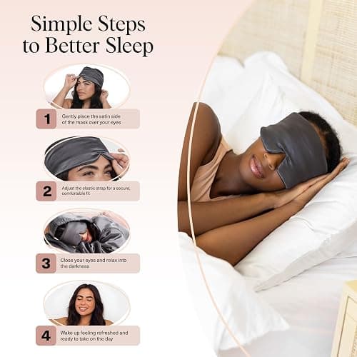 Kitsch Satin Sleep Mask - Eye Masks for Sleep, Softer Than Silk Satin Sleeping Mask Blindfold and Sleep Masks for Women and Men, Eye Care Travel Essentials - Charcoal Black thumbnail 7