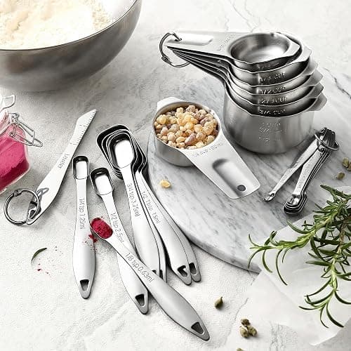 Spring Chef Stainless Steel Measuring Cups & Spoons Set of 20 with Leveler, Nesting 7 Metal Measuring Cups & 13 Spoons for Dry & Liquid Ingredients, Dishwasher Safe Kitchen Tools for Cooking & Baking thumbnail 3