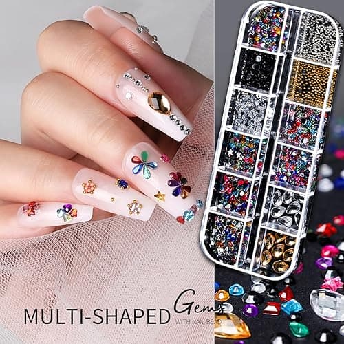 Teenitor Nail Charms Nail Art Kit with 15 Sheets Gold Nail Stickers, 6 Boxes of Nail Gems Nail Art Tools Nail Rhinestones for Nails, Nail Supplies 3D Nail Charms and Gems Nail Decals Nail Pearls thumbnail 4