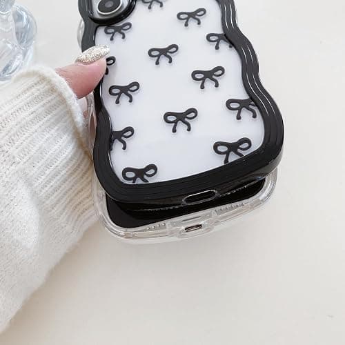 QLTYPRI Bow Case for iPhone 16, Clear Cute Ribbon Bow Phone Case Curly Wavy Aesthetic Phone Case, Slim Soft Transparent Shockproof Protective Cover for Women Girls - White thumbnail 4