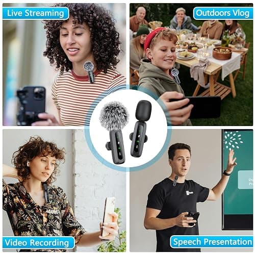2 Pack Wireless Microphone for iPhone iPad, Phone Lapel Clip Mini Mic Vlog | Wireless Lavalier Microphone with Noise Reduction, Plug-Play Wireless Mic for Video Recording, Interview, YouTube, TikTok thumbnail 7