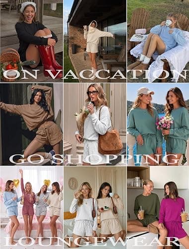 Ekouaer Women's Lounge Sets Pajamas 2026 Fall Long Sleeve Top&Shorts XS-XXL | Matching 2 Piece Sets,Fall outfits,Loungewear for Travel,Vacation,Airport,Home,Daily Wear,Shorts with Pockets thumbnail 6