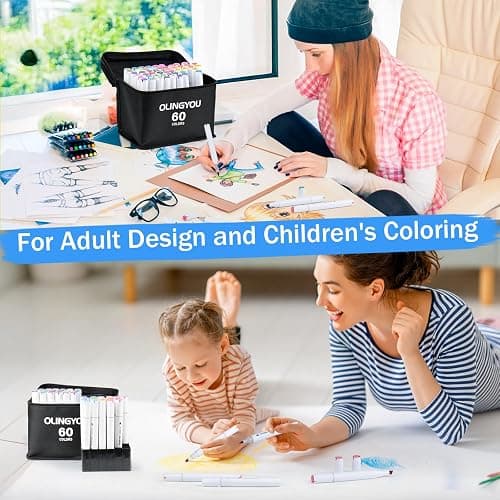 OLINGYOU 60 Colors Alcohol Markers with Base Dual Tip Drawing Markers for Comics Coloring Sketching Illustration,Stocking Stuffers, Christmas Gift Idea for Teens thumbnail 5