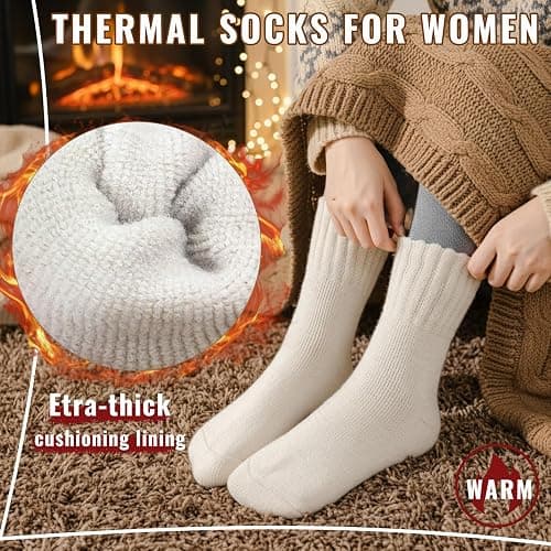 VoJoPi Thermal Crew Boot Socks for Women, 3 Pairs Thick Cushion Warm Winter Socks, Gift for Ladies Size 7-11 thumbnail 2