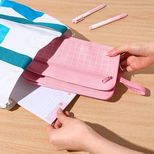 Sooez Large Pencil Case, Big Capacity Pencil Pouch Pen Bag with 3 Compartment, Portable Canvas Stationery Organizer with Zipper, Cute Aesthetic School Supplies for Teen Girls College, Pure Pink thumbnail 7