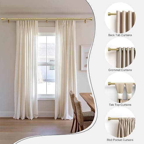 PORTRES Gold Heavy Duty Curtain Rods for Windows 66 to 120 Inches Adjustable Length 1" Diameter Brass Curtain Rod with Modern Decorative Finials for Outdoor Bedroom Kitchen Living Room thumbnail 3