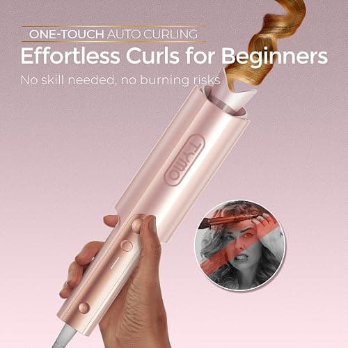 TYMO CurlPro Plus Automatic Rotating Curling Iron - Upgraded Long Barrel Curling Wand for Long Hair, Ceramic Hair Curler for Women, Anti-Scald, 600M Ionic, Dual Voltage, Gold Blush, 1 1/4 Inch thumbnail 2
