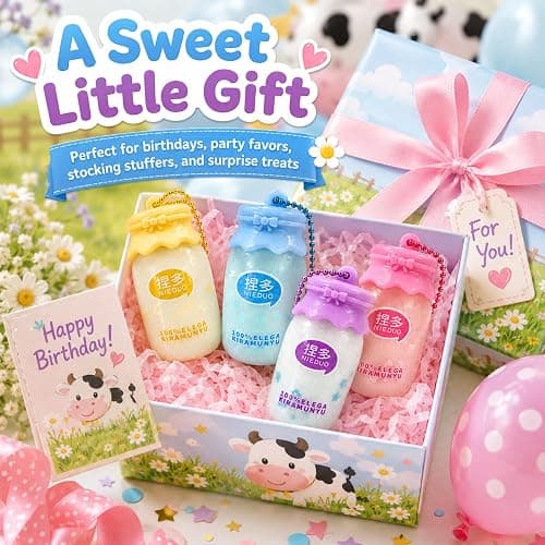 4Pack Milk Bottle Squishy Fidget Toys , Kawaii Keychain Squeeze Squishies Toys for Adults Stress Relief, Cute Sensory Aesthetic Bag Charm, Novelty Party Favors Goodie Bag Stuffers Gifts thumbnail 8