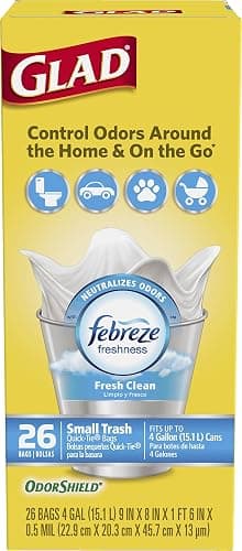 Glad Small Trash Bags 4 Gallon, Febreze Fresh Clean Garbage Bags, Odor Resistant with Quick Tie, 26 Count thumbnail 4