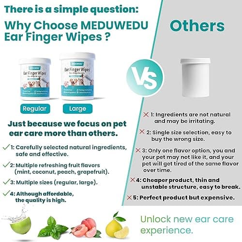 MEDUWEDU Ear Cleaner Finger Wipes 60 Counts, Dog Ear Cleaner, Grooming Kit Care for Dogs and Cats, Soft & Easy Otic Cleaning Pads, Remove Wax, Dirt & Stop Smelly, Itchy, Non-Irritating, Coconut Scent - Coconut - 1.5" 60pcs thumbnail 7