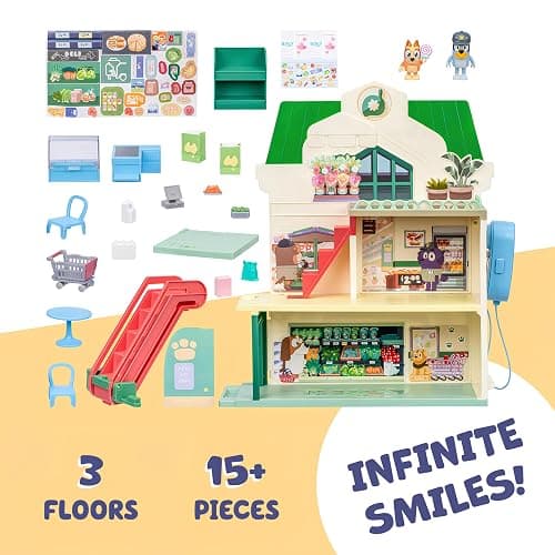 Bluey and Bingo Supermarket Playset with Escalator, Pretend Play Toys for Toddlers, Sounds and 15 Pieces, Grocery Store Playset thumbnail 4