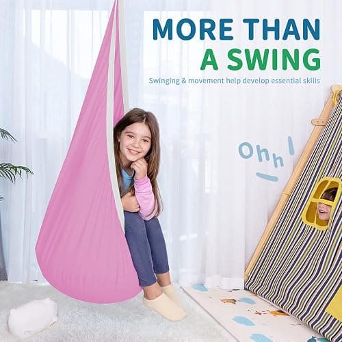 OUTREE Kids Pod Swing Seat, Cotton Child Hammock Swing Chair,Sensory Swing for Indoor and Outdoor Use, Pink thumbnail 3