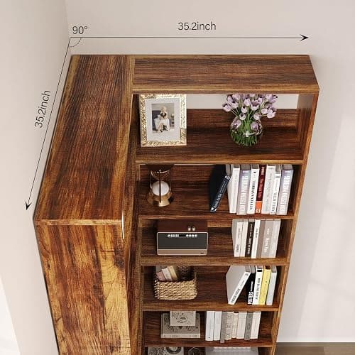 4 EVER WINNER Corner Bookshelf, 6 Tier Bookcase with LED Light and Storage, Industrial Tall Bookshelf Etagere Bookcase, 71” Corner Book Shelf with Storage Display Rack with Baffles for Home Office thumbnail 4