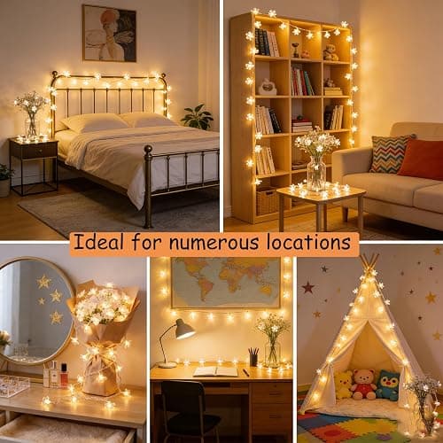 Decorative 100 LED Warm White Cute Cherry Blossom Flower Fairy Light String | 33ft Plug in Yellow Floral Lamp for Bedroom, Wall, Window, Garden, Christmas, Wedding Party, Birthday Banner Hanging Decor thumbnail 5