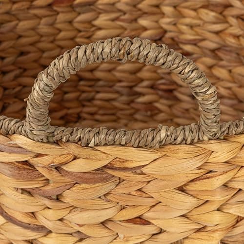 Household Essentials Rectangular Handwoven Water Hyacinth and Seagrass Basket with Handles, Natural thumbnail 5