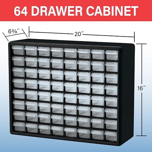 Akro-Mils 64-Drawer Plastic Drawer Storage Cabinet for Garage Organization, Bead Organizer, Building Bricks Storage, Teacher Toolbox, Makeup Organizer, 20" W x 6" D x 16" H, 10164 White thumbnail 2