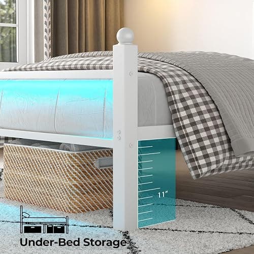 CollaredEagle Full Bed Frame with Headboard and Footboard, Metal Bed Frame with Charging Station and LED Lights, Under Bed Storage, No Box Spring Needed,Noise Free, White thumbnail 6