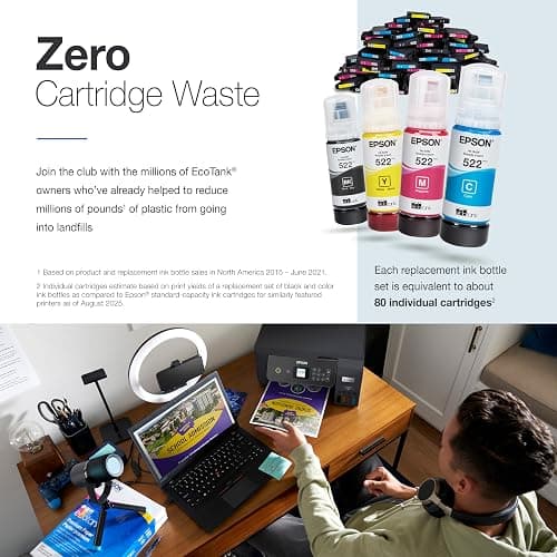 Epson EcoTank ET-2800 Wireless Color All-in-One Cartridge-Free Supertank with Scan and Copy, The Ideal Basic Home Printer - Black thumbnail 4