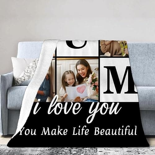 Udiyfun Personalised Mothers Day Idea Gifts for Mum Mommy Mother from Daughter Son, Personalised Blanket with Photo Text, Customised Picture Blanket for Mum Women Mother thumbnail 6