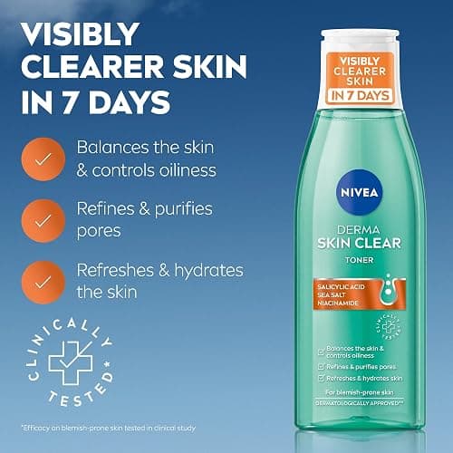 NIVEA Derma Skin Clear Toner (200ml), Cleansing and Hydrating Salicylic Acid Toner Enriched with Niacinamide to Rebalance and Remove Impurities, For Blemish-Prone Skin thumbnail 2
