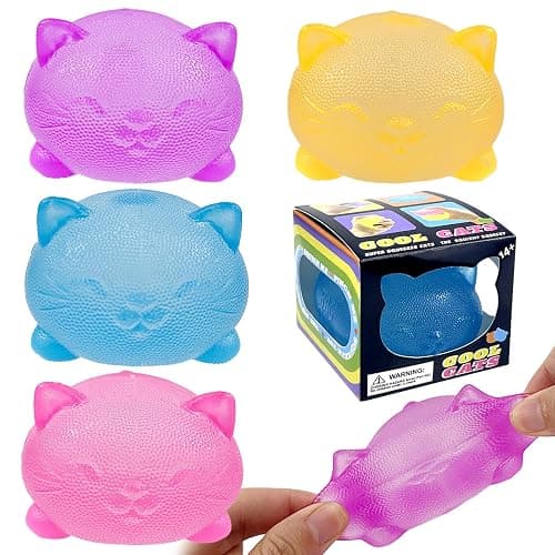 4 Pcs Gummy Cat & Sugar Ball Designs, Anxiety Relief & Focus Kitty Toy, Maltose Filled Squeeze Toys for Sensory Play，Sensory Fidget Toys for Adults, Kids, Slow Rising Squishy Stress Balls - Image 1