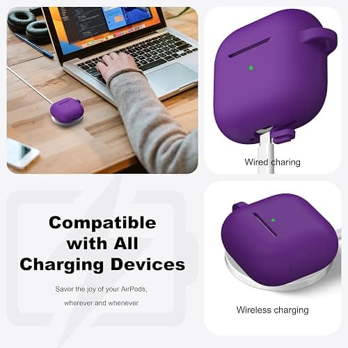 R-fun Silicone Case for AirPods 4 and AirPods 5, Purple | Compatible with Apple AirPods 4 & AirPods 5, Includes Keychain & Cleaner Kit, Supports Wireless Charging thumbnail 3