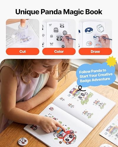 VEVOR Button Maker Machine 1/1.25/2.25 inch(25/32/58mm) 3-in-1 Pin Maker | with 300pcs Button Parts, Children DIY Presents, Ergonomic Arc Handle Punch Press Kit, Panda Magic Book, and Circle Cutter thumbnail 6